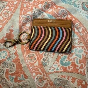 Fossil Brown and Multicolor Striped Card Holder with Keychain